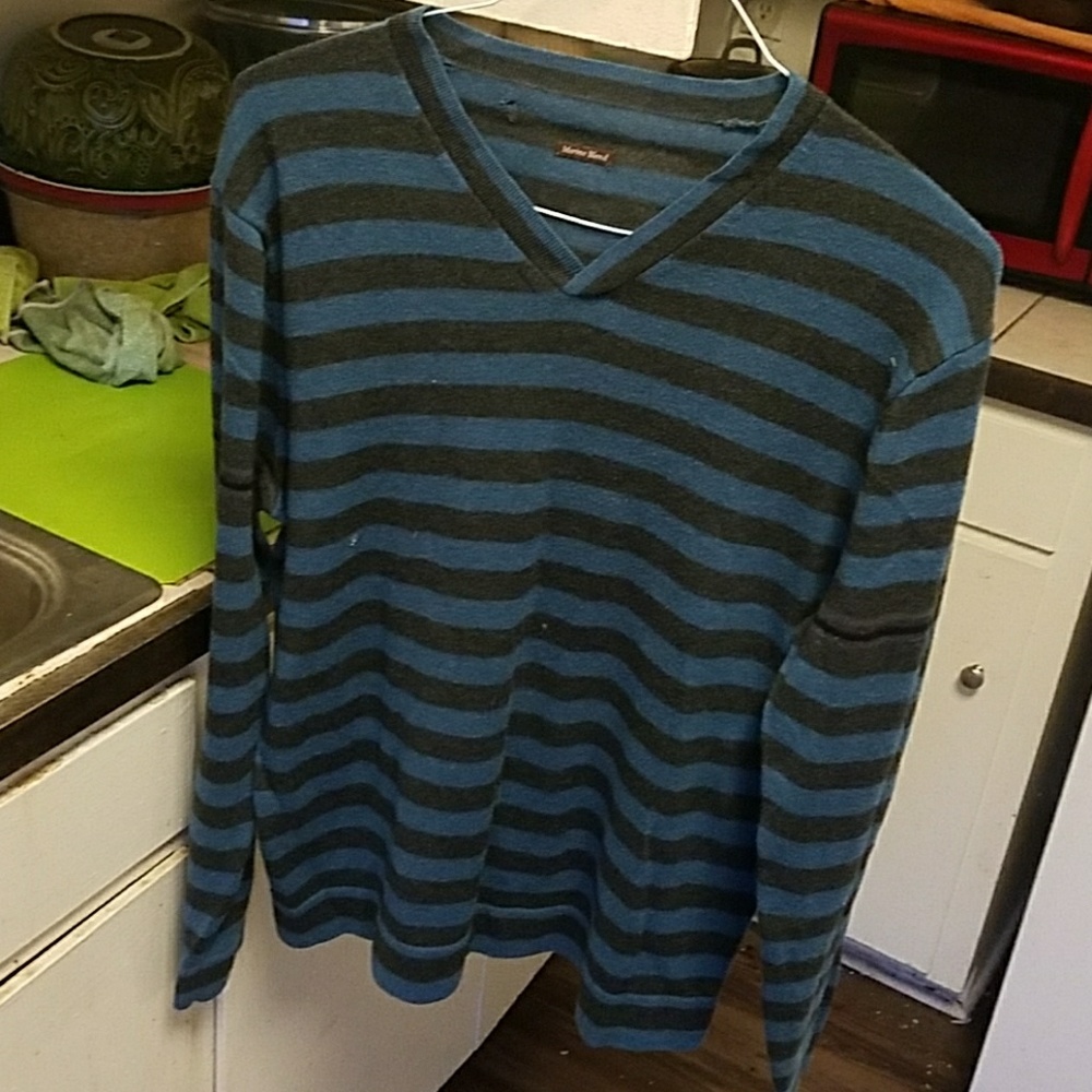 Black and Blue Striped Medium V-neck Sweater - Picture 1 of 1